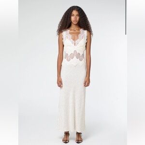 VISIONS LACE DEEP V MAXI DRESS | CREAM POLKA DOT